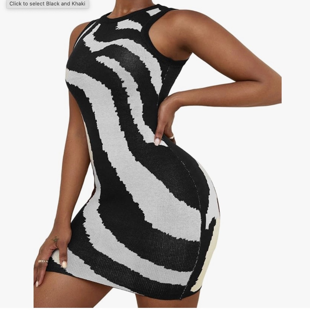Zebra Striped Print Sleeveless Bodycon Sweater Mini Dress